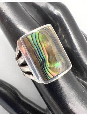 Vintage Chunky Sterling Silver Abalone Ring Size 7.5
